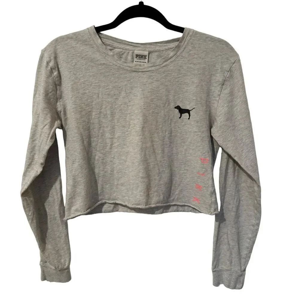🔥4/$25 PINK Victoria’s Secret Women’s Gray Long Sleeve Tee Cropped XS